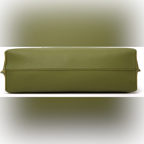 OLIVE GREEN SOFT FAUX LEATHER TOTE SHOULDER BAG - Picture 5 of 6